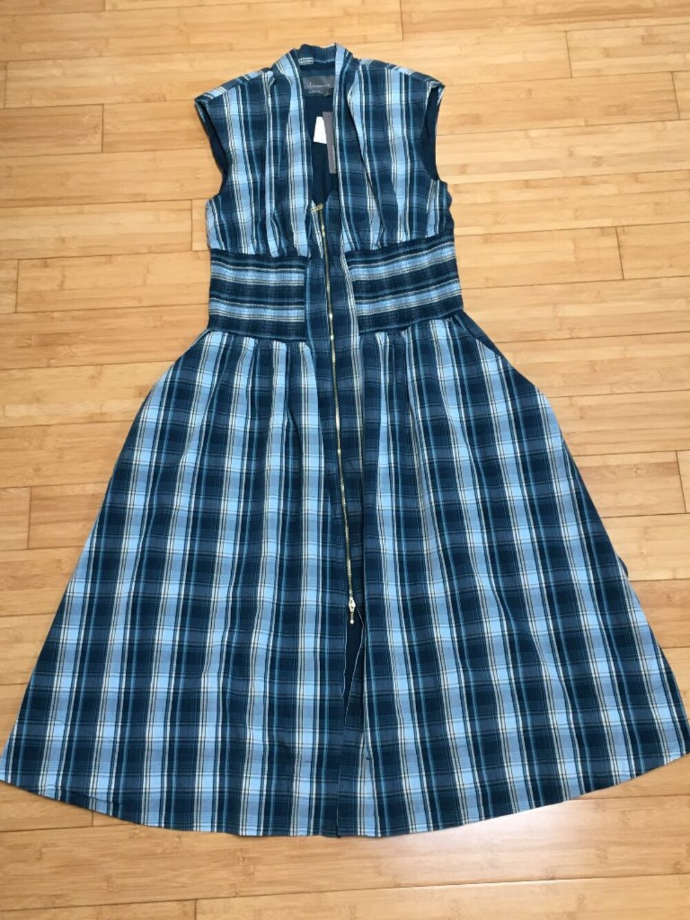 NWT Anthropologie The Tommie Cap-Sleeve Smocked Front-Zip Shirt Dress